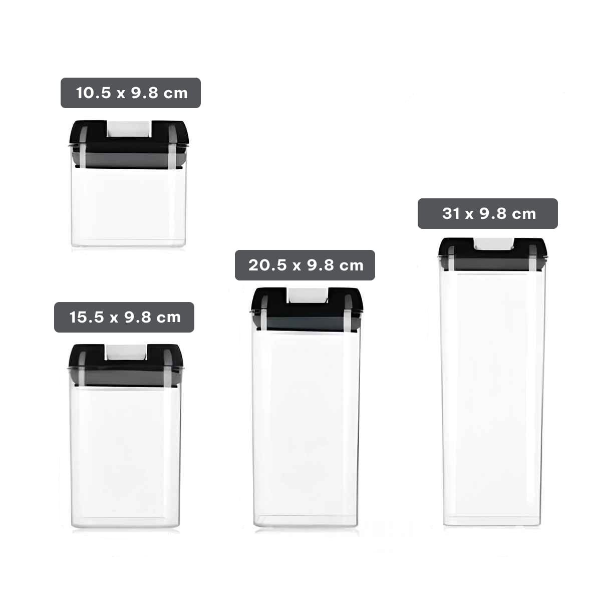 DEPOSITOS DE ALIMENTOS ACRILICOS CON TAPA PALANCA NEGRA TRANSPARENTE SET 5 Y+LIGAS REGALO - 4