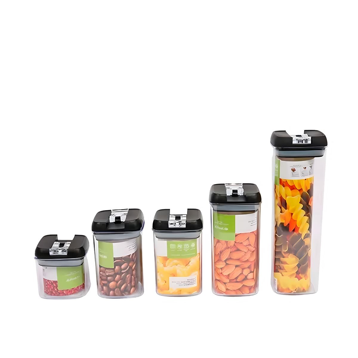 DEPOSITOS DE ALIMENTOS ACRILICOS CON TAPA PALANCA NEGRA TRANSPARENTE SET 5 Y+LIGAS REGALO - 5