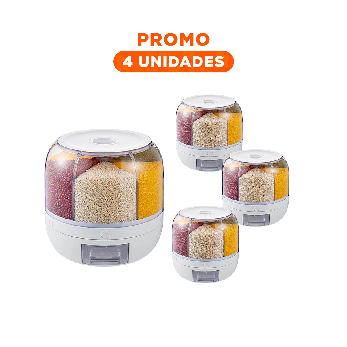 PACK4 ORGANIZADOR DE GRANOS BLANCO 6KG CON DISEÑO ELEGANTE EN SU CASA - 1