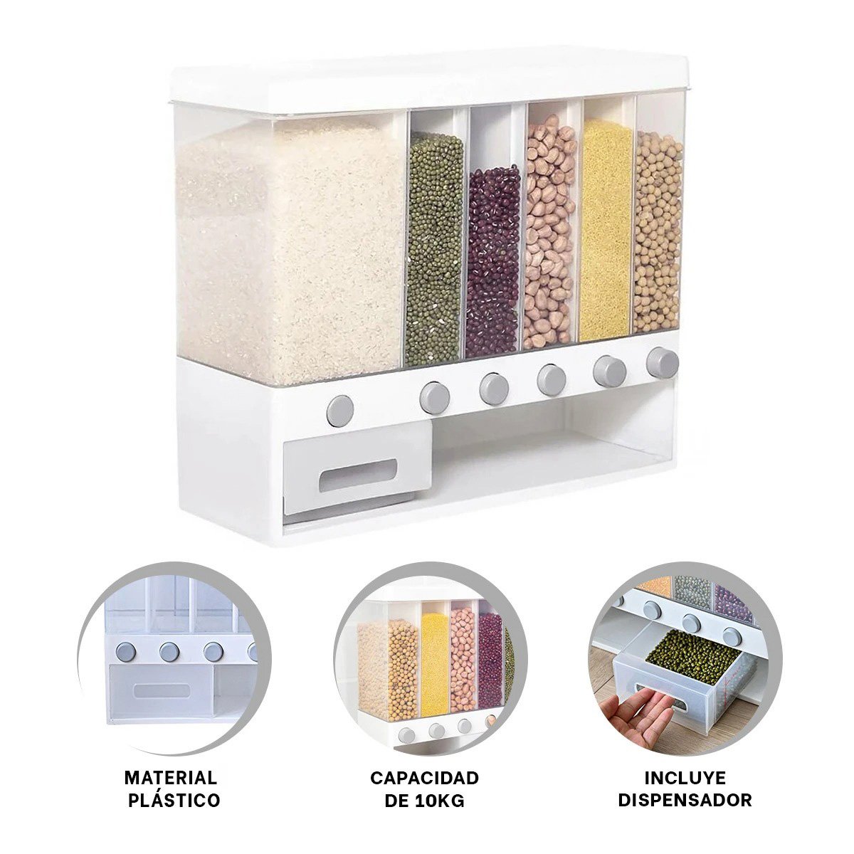 DISPENSADOR DE MENESTRA BLANCO 10KG PARA BRINDAR COMODIDAD EN CASA Y+POST IT - 5