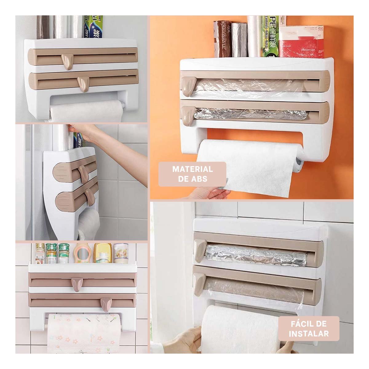 DISPENSADOR PAPEL ALUMINIO Y TOALLA BEIGE PARA EL ORDEN EN VIVIENDA - 2