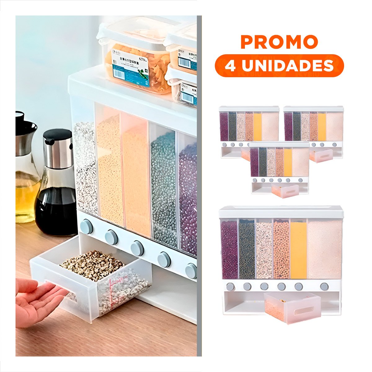 PACK4 ORGANIZADOR DE GRANOS BLANCO 10KG CON DISEÑO ELEGANTE EN SU CASA - 1
