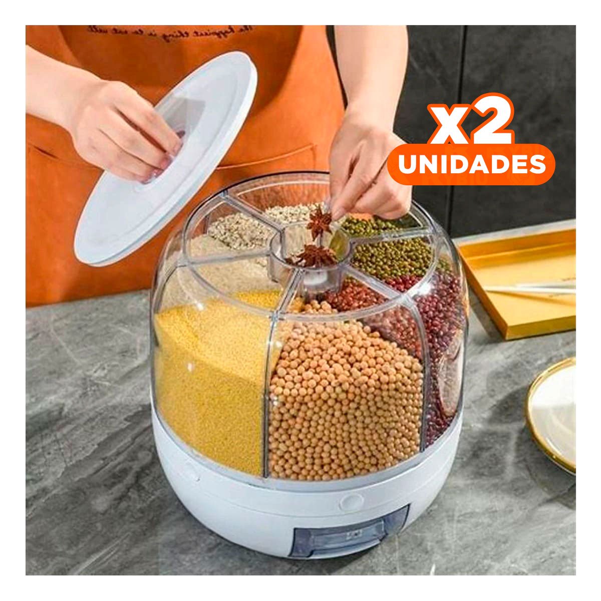 PACK2 ORGANIZADOR DE GRANOS BLANCO 6KG DE ESTILO MODERNO EN SU VIVIENDA Y+PAPEL REGALO - 1