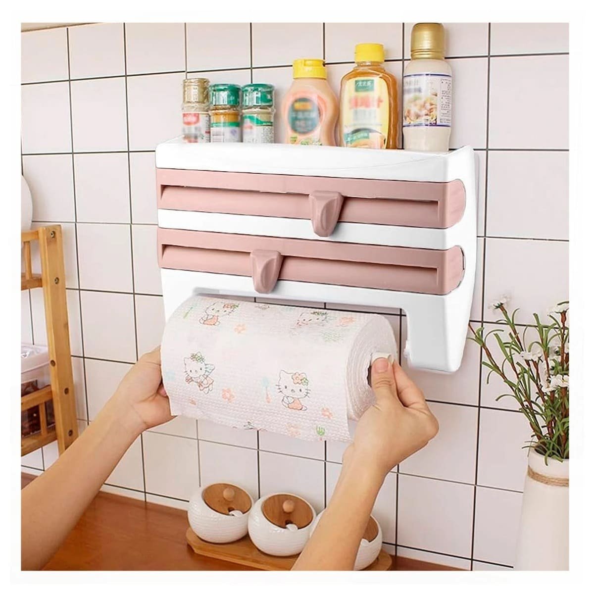 DISPENSADOR PAPEL ALUMINIO Y TOALLA BEIGE DE MATERIAL FUERTE EN HOGAR Y+REGALO STICKER - 5