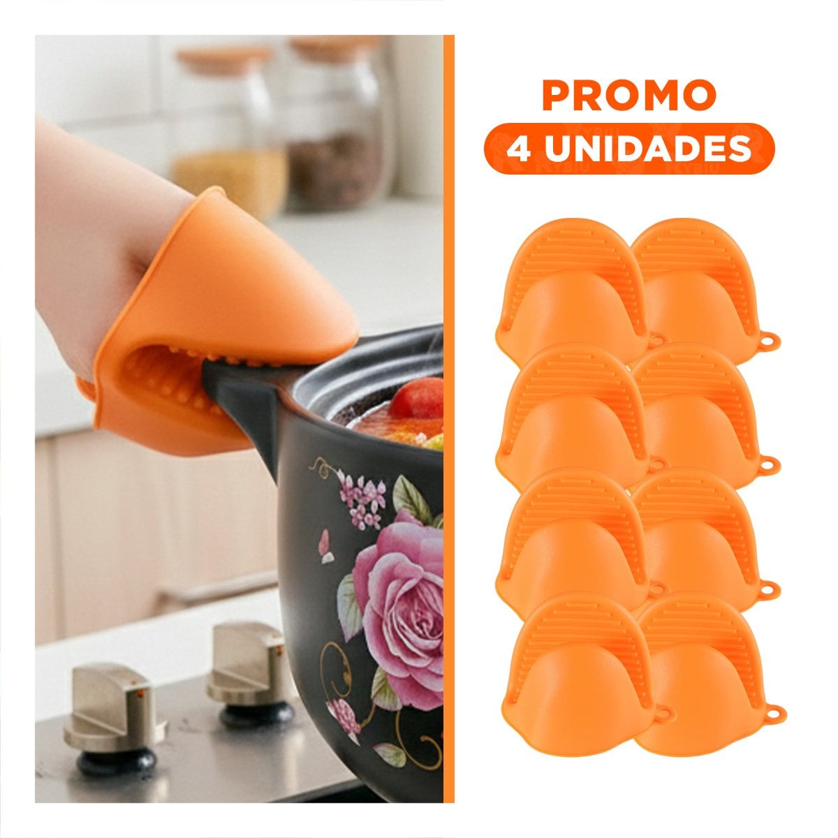 PACK4 MANOPLAS ACCESORIOS DE SILICONA NARANJA PARA MANIPULAR COMIDA 7,3X9,5CM - 1
