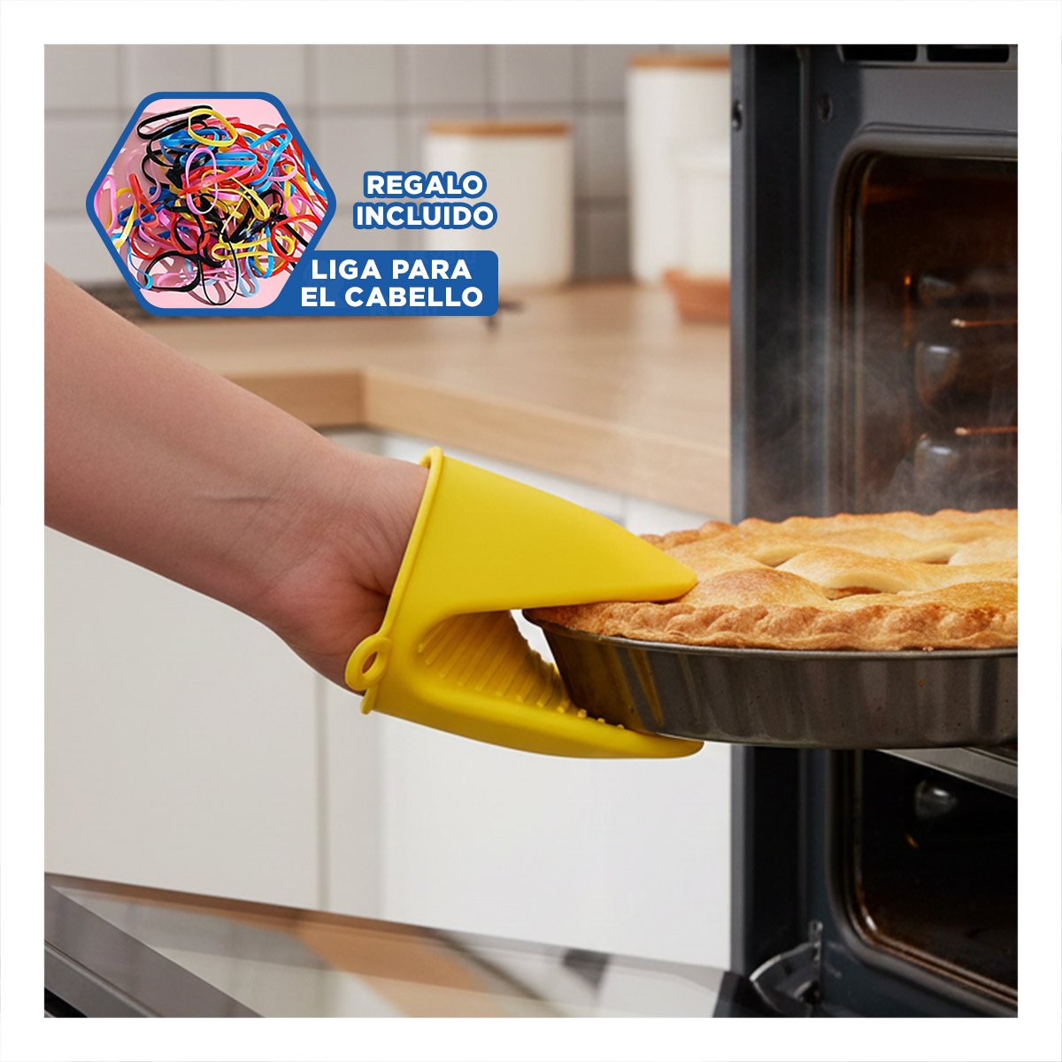 GUANTES ACCESORIOS DE SILICONA AMARILLO PARA MANIPULAR COMIDA Y HOGAR 7,3X9,5CM Y+LIGAS REGALO - 2