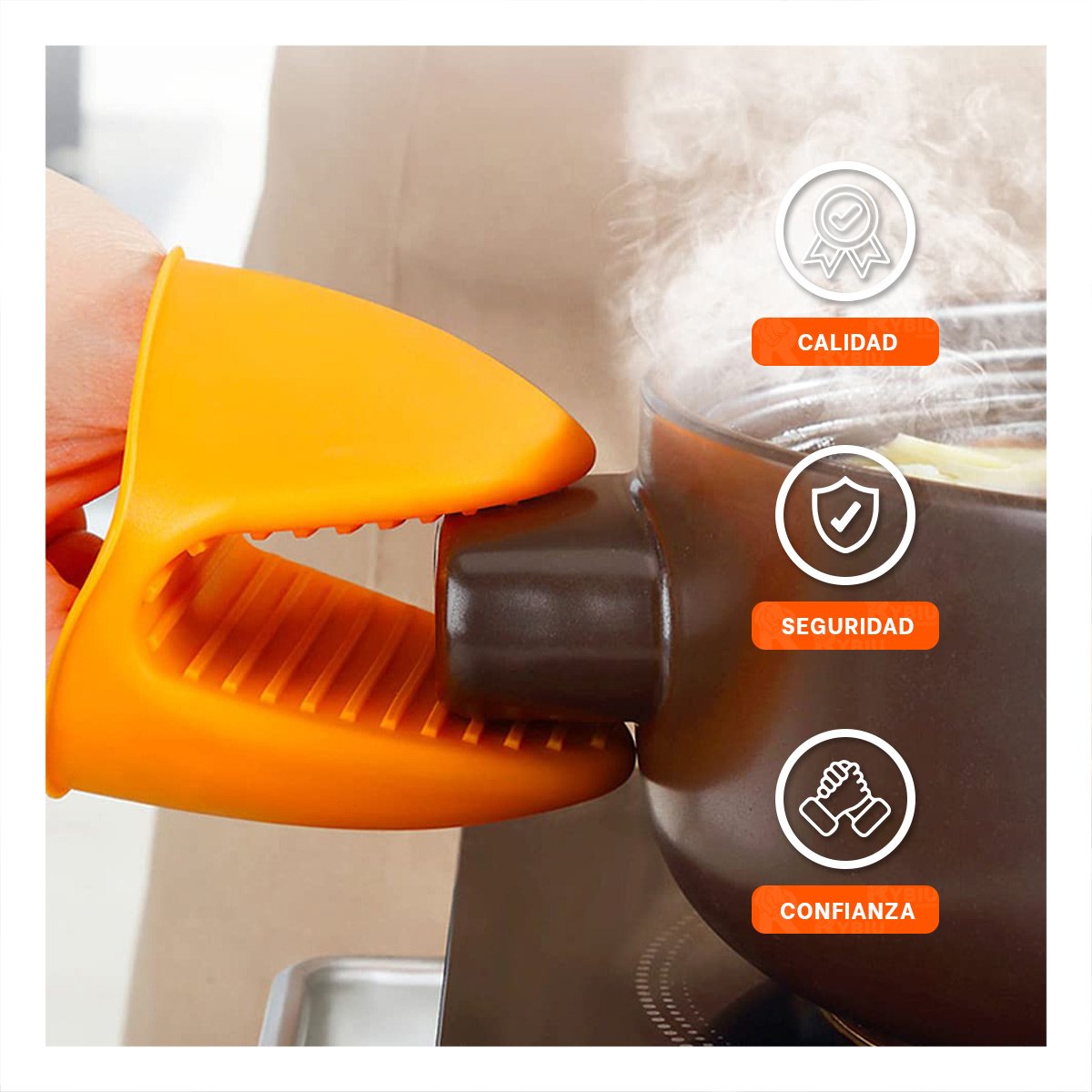PACK4 PROTECCIONES DE SILICONA NARANJA PARA COCINA Y HOGAR 7,3X9,5CM Y+REGALO STICKER - 3