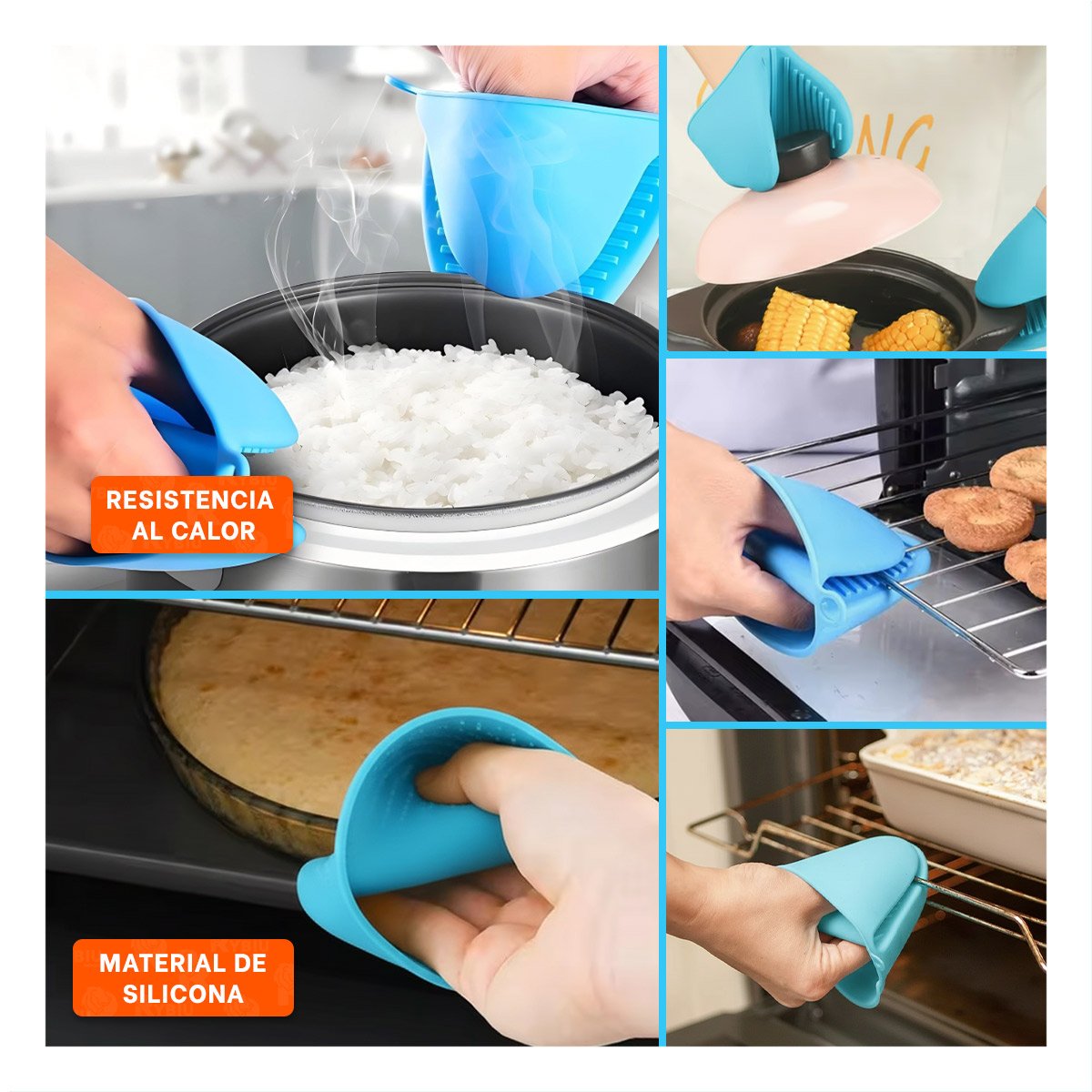 PACK6 PROTECCIONES PARA MANOS DE SILICONA CELESTE PARA HOGAR Y COCINA 7,3X9,5CM Y+PAPEL REGALO - 3