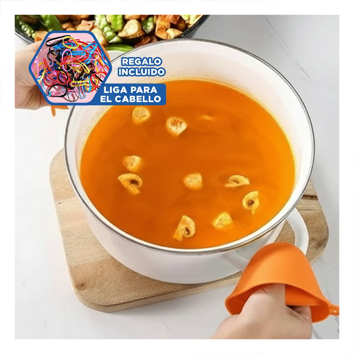 GUANTES ACCESORIOS DE SILICONA NARANJA PARA MANIPULAR COMIDA Y HOGAR 7,3X9,5CM Y+LIGAS REGALO - 2