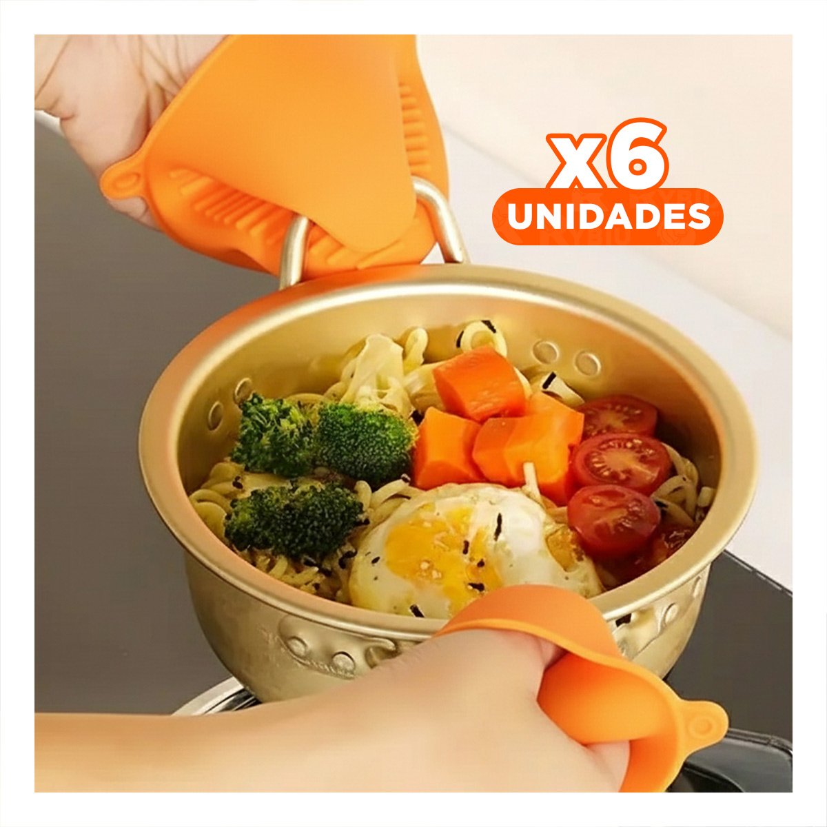 PACK6 PROTECCIONES PARA MANOS DE SILICONA NARANJA PARA HOGAR Y COCINA 7,3X9,5CM Y+PAPEL REGALO - 1