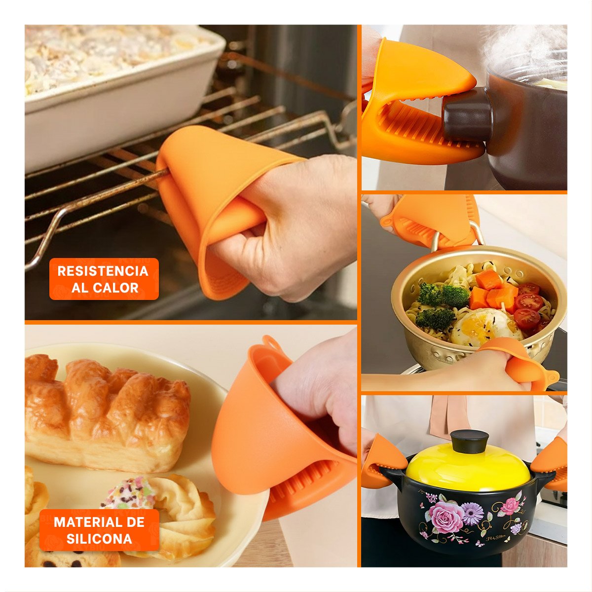 PACK6 PROTECCIONES PARA MANOS DE SILICONA NARANJA PARA HOGAR Y COCINA 7,3X9,5CM Y+PAPEL REGALO - 3