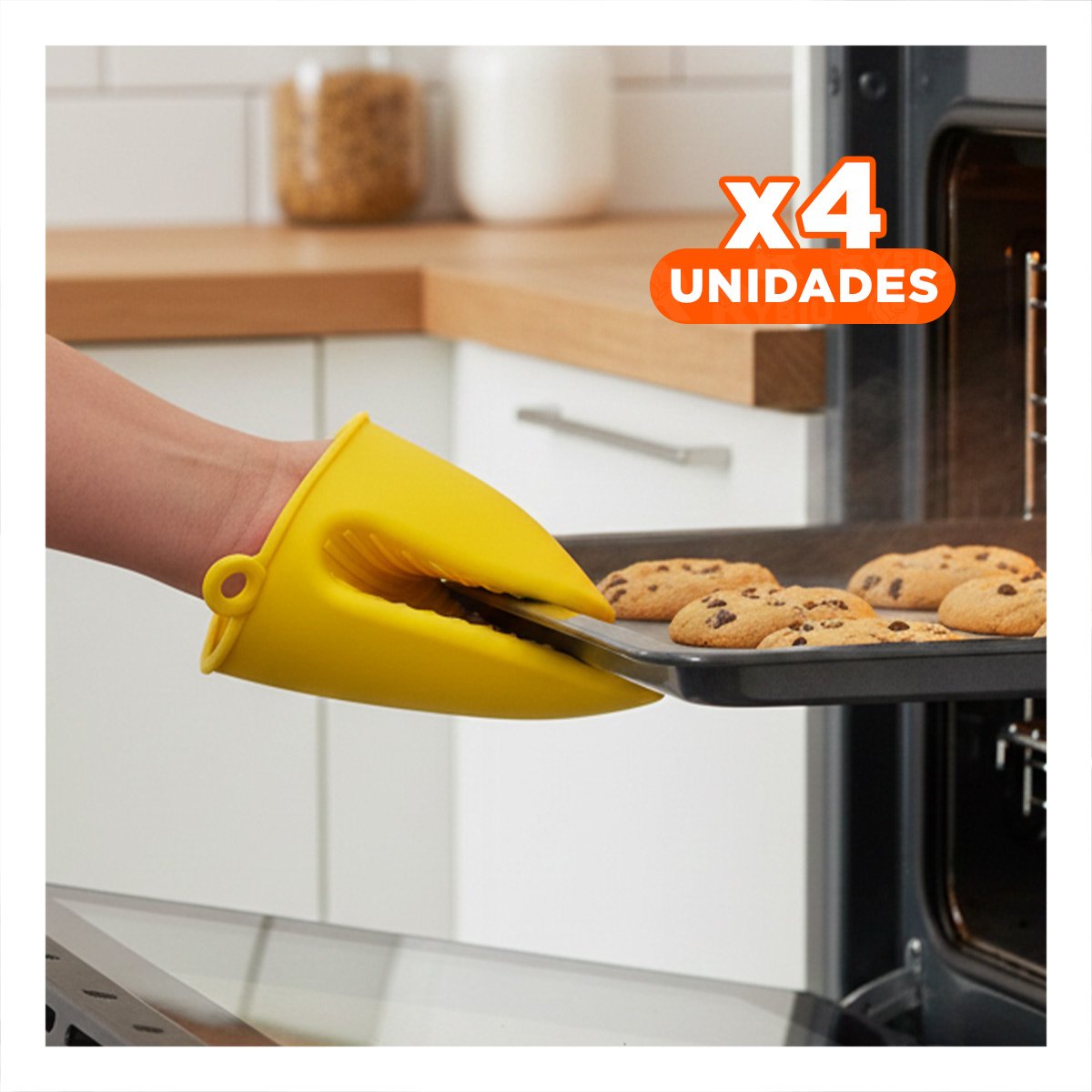 PACK4 MANOPLAS COMODOS DE SILICONA AMARILLO PARA COCINA Y HOGAR 7,3X9,5CM Y+PAPEL REGALO - 1