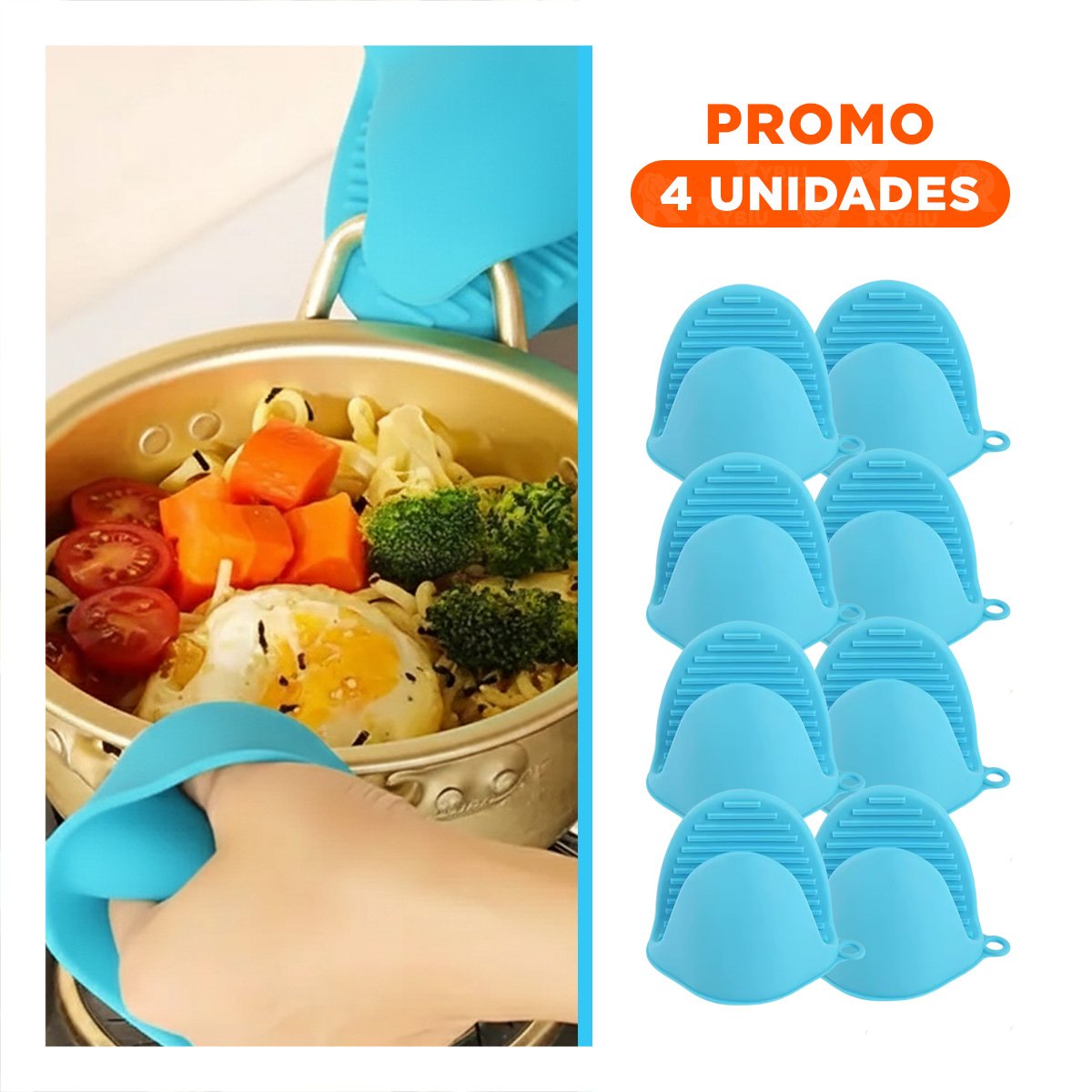 PACK4 MANOPLAS ACCESORIOS DE SILICONA CELESTE PARA MANIPULAR COMIDA 7,3X9,5CM - 1