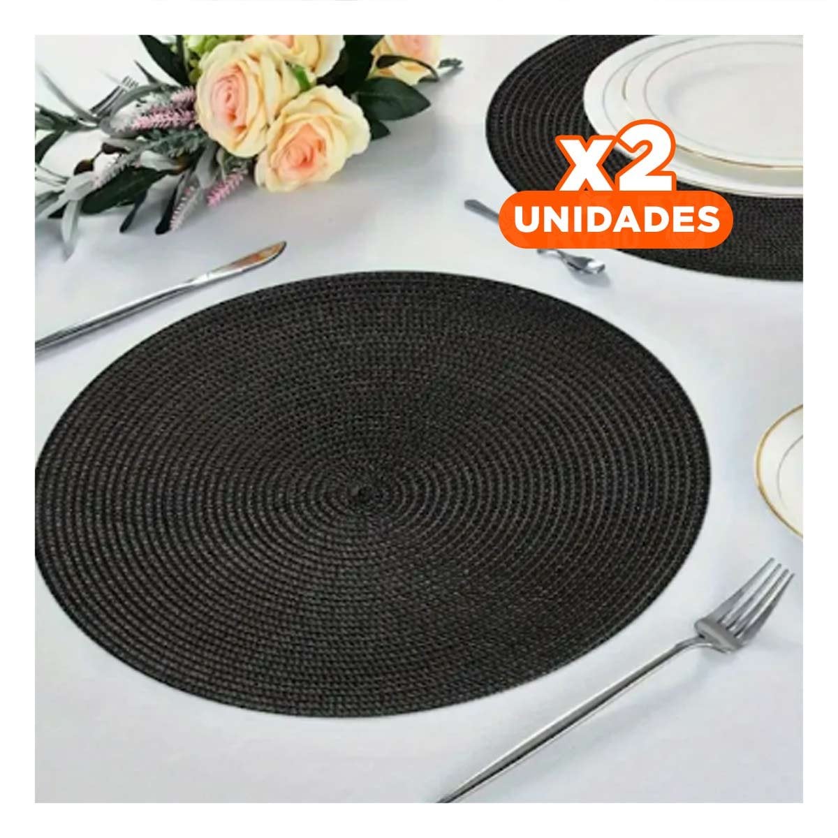 PACK2 TAPETE INDIVIDUAL CIRCULAR BOHO NEGRO PARA HOGAR Y+PAPEL REGALO - 1