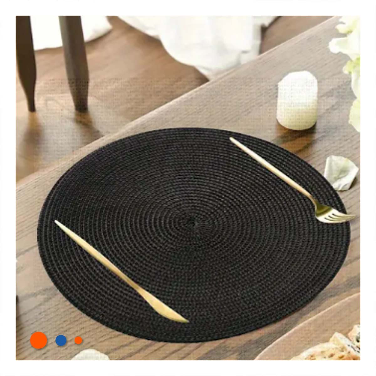 PACK2 TAPETE INDIVIDUAL CIRCULAR BOHO NEGRO PARA HOGAR Y+PAPEL REGALO - 5