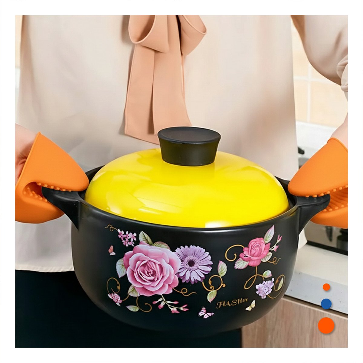 GUANTES MANOPLAS DE SILICONA NARANJA PARA COCINA Y HOGAR SEGURO 7,3X9,5CM Y+POST IT - 1