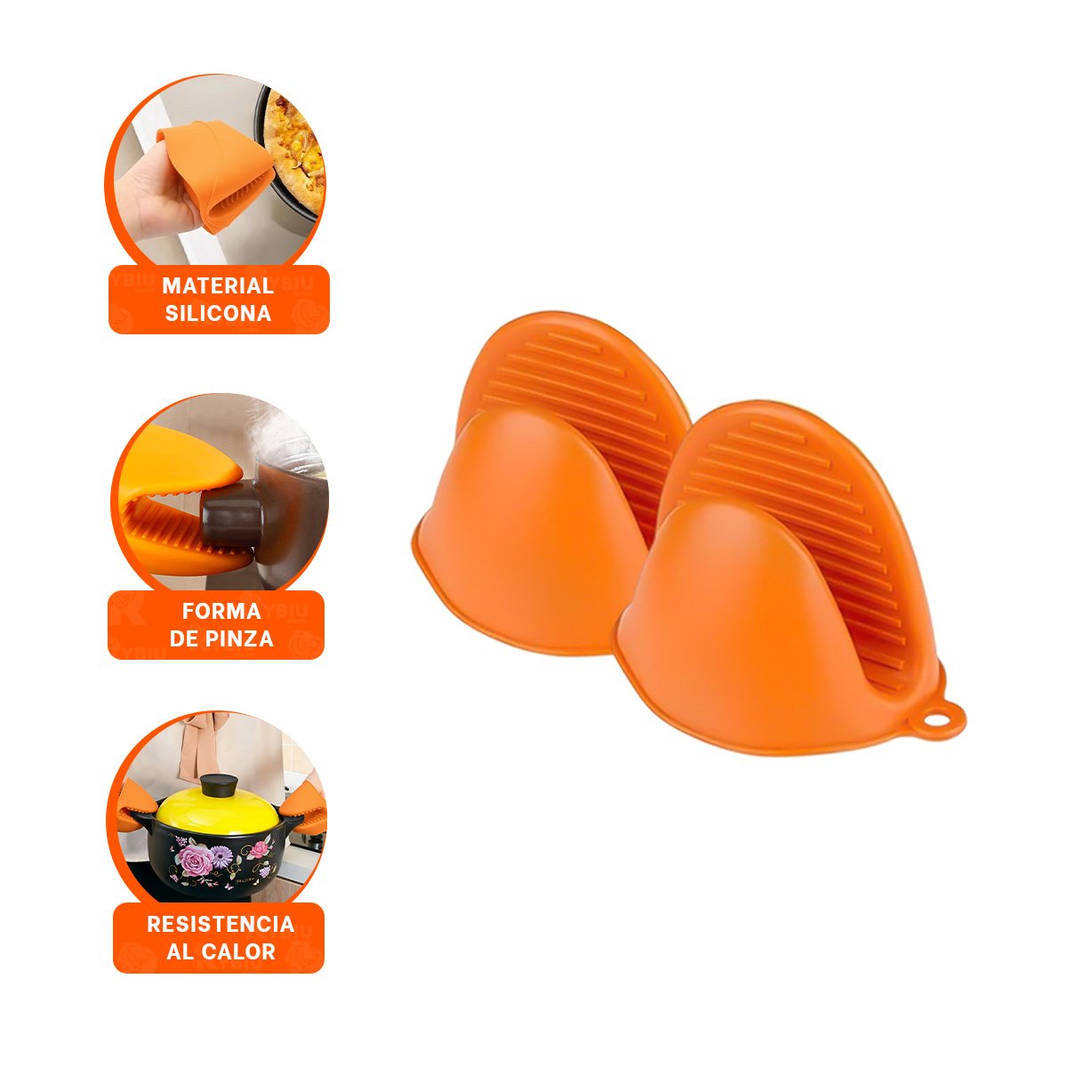 GUANTES MANOPLAS DE SILICONA NARANJA PARA COCINA Y HOGAR SEGURO 7,3X9,5CM Y+POST IT - 5