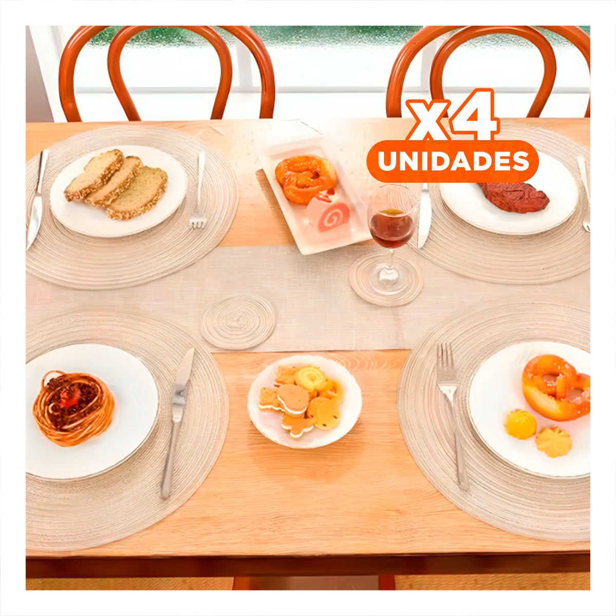 PACK4 INDIVIDUAL DE COMEDOR CIRCULAR BOHO BEIGE ESTILO BOHO Y+PAPEL REGALO - 1