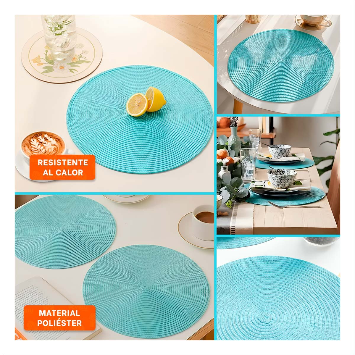 PACK2 MANTEL CIRCULAR ESTILO BOHO CELESTE CLARO PARA MESA DE COMEDOR Y+PAPEL REGALO - 3