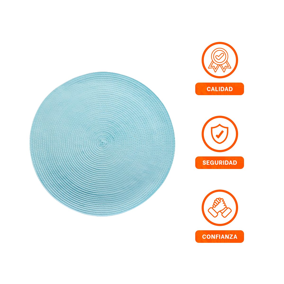 INDIVIDUAL TEXTIL CIRCULAR BOHO CELESTE CLARO PARA COMEDOR Y+LIGAS REGALO - 5