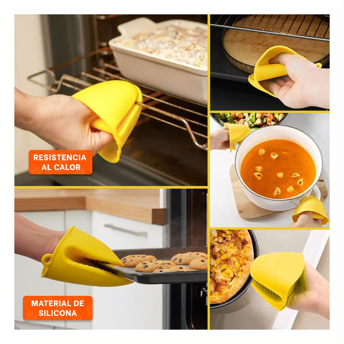 GUANTES CON AGARRE DE SILICONA AMARILLO PARA COCINA Y HOGAR 7,3X9,5CM - 2