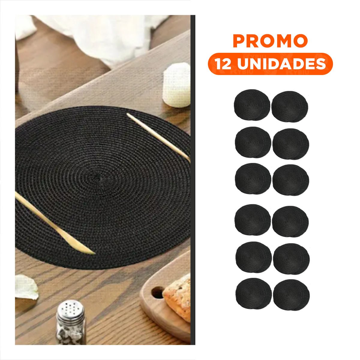 PACK12 MANTEL TEXTIL CIRCULAR BOHO NEGRO PARA DECORACIÓN HOGAR - 1