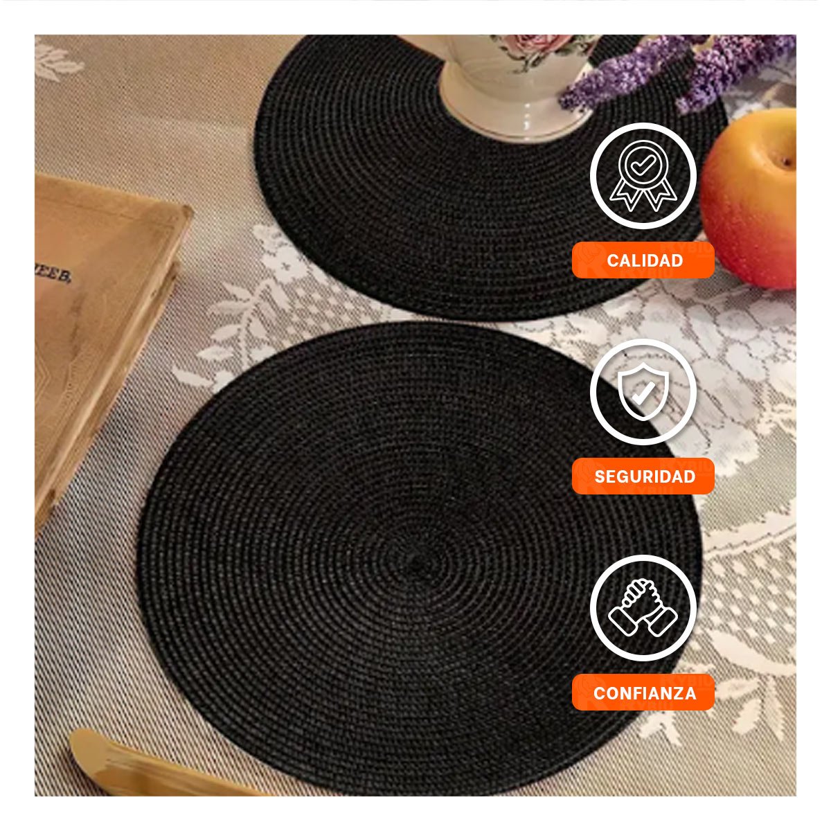 PACK12 MANTEL TEXTIL CIRCULAR BOHO NEGRO PARA DECORACIÓN HOGAR - 3