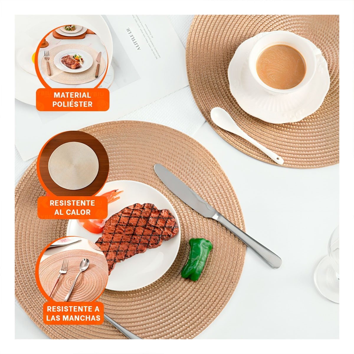 PACK4 TAPETE CIRCULAR BOHO BEIGE PARA DECORACION DE MESA Y+REGALO STICKER - 5