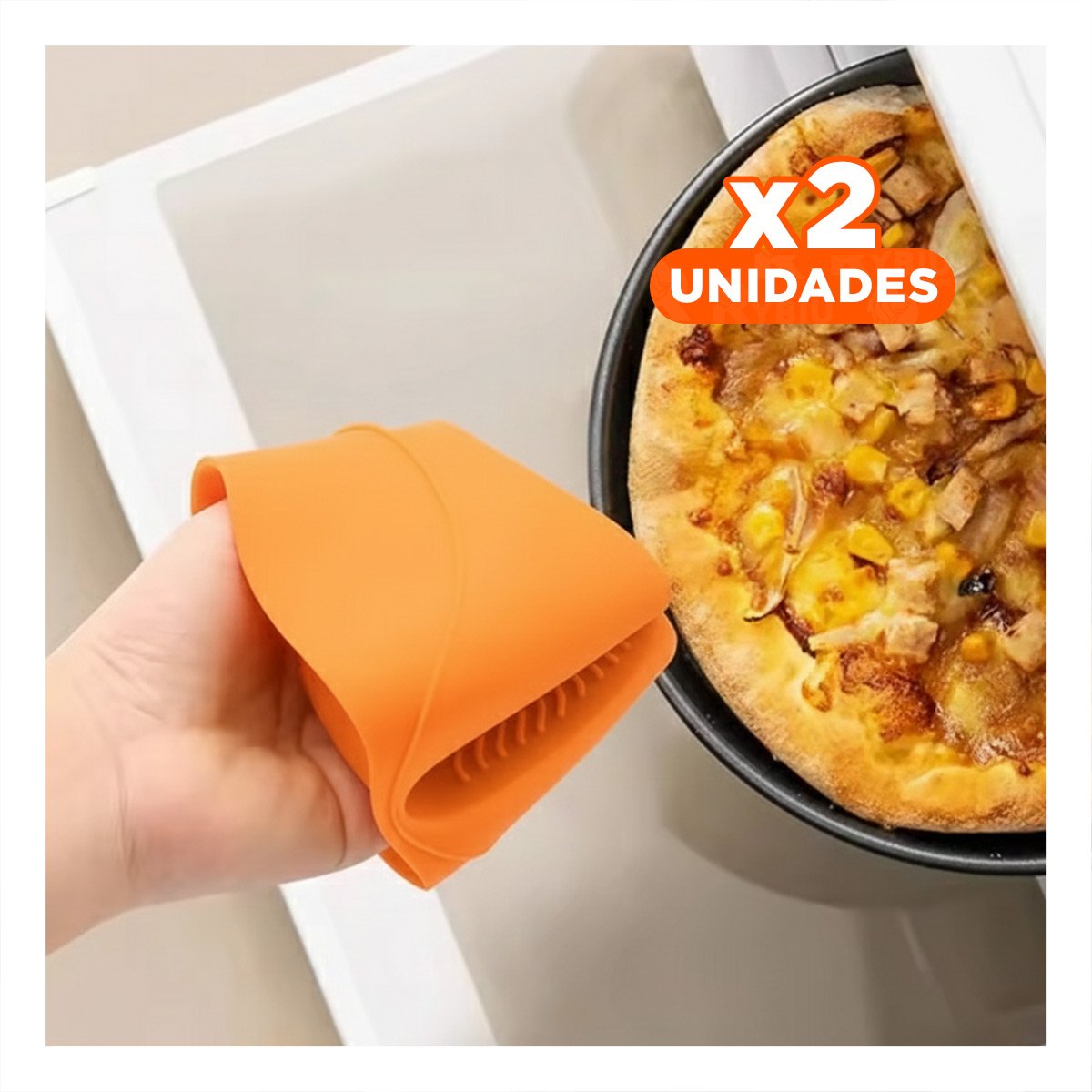 PACK2 MANOPLAS PROTECTORES DE SILICONA NARANJA PARA USO EN CASA 7,3X9,5CM Y+PAPEL REGALO - 1