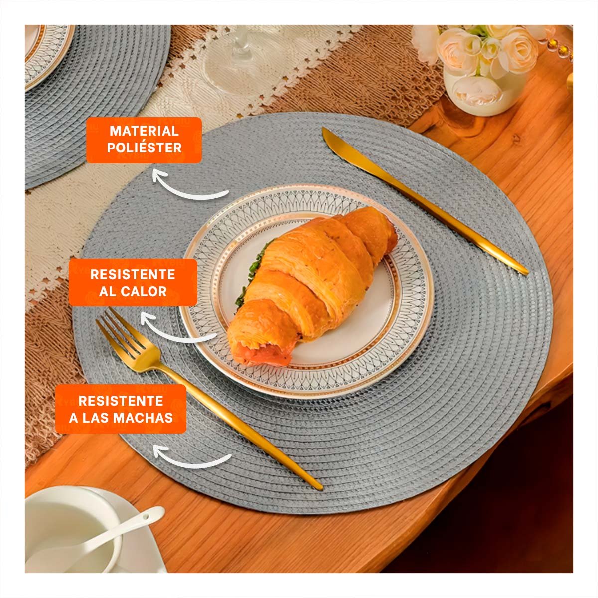 INDIVIDUAL DE MESA CIRCULAR BOHO PLOMO ESTILO NATURAL Y+PAPEL REGALO - 1
