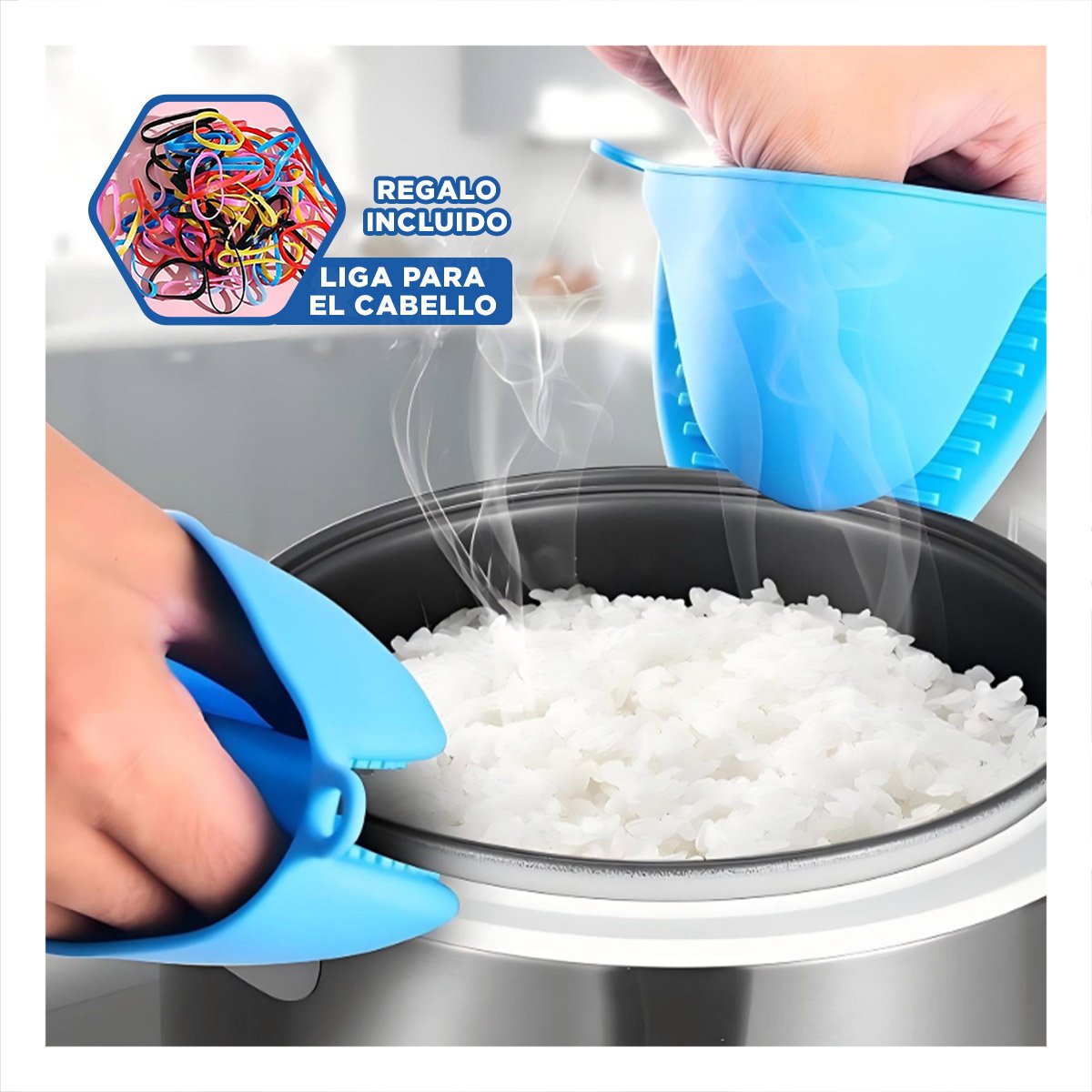 GUANTES ACCESORIOS DE SILICONA CELESTE PARA MANIPULAR COMIDA Y HOGAR 7,3X9,5CM Y+LIGAS REGALO - 2