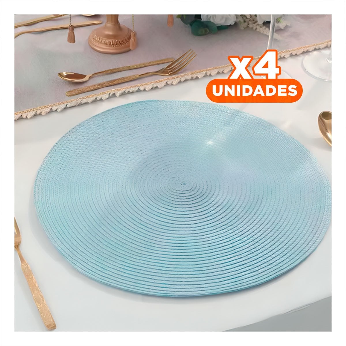 PACK4 MANTEL TEXTIL CIRCULAR BOHO CELESTE CLARO PARA DECORACION HOGAR Y+PAPEL REGALO - 1