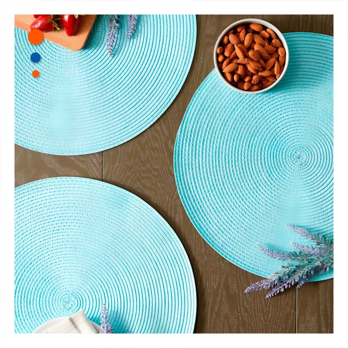 PACK4 MANTEL TEXTIL CIRCULAR BOHO CELESTE CLARO PARA DECORACION HOGAR Y+PAPEL REGALO - 5