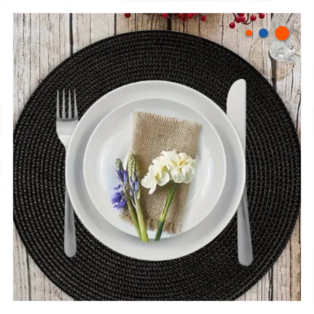 INDIVIDUAL DE MESA CIRCULAR BOHO NEGRO ESTILO NATURAL Y+PAPEL REGALO - 1