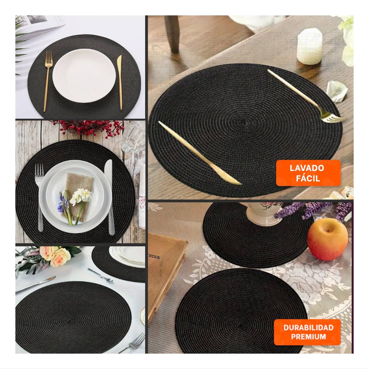 INDIVIDUAL DE MESA CIRCULAR BOHO NEGRO ESTILO NATURAL Y+PAPEL REGALO - 3
