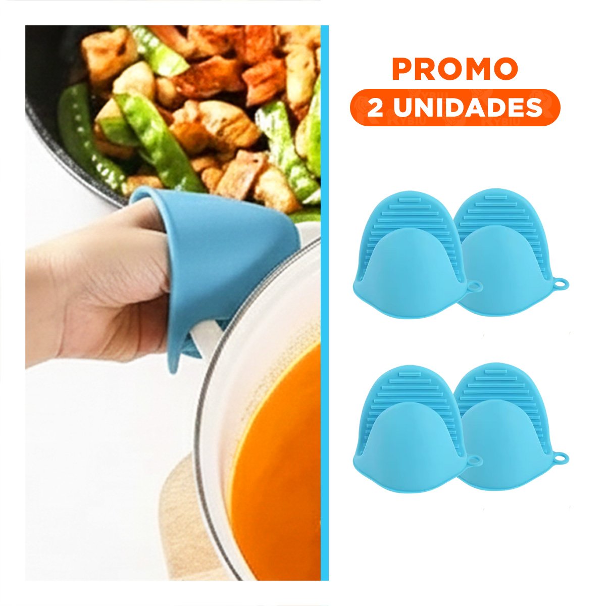 PACK2 MANOPLAS CUBIERTOS DE SILICONA CELESTE PARA PREPARAR ALIMENTOS 7,3X9,5CM Y+REGALO STICKER - 1