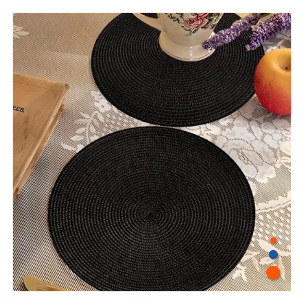 INDIVIDUAL DE COMEDOR CIRCULAR BOHO NEGRO ESTILO BOHO Y+POST IT - 1