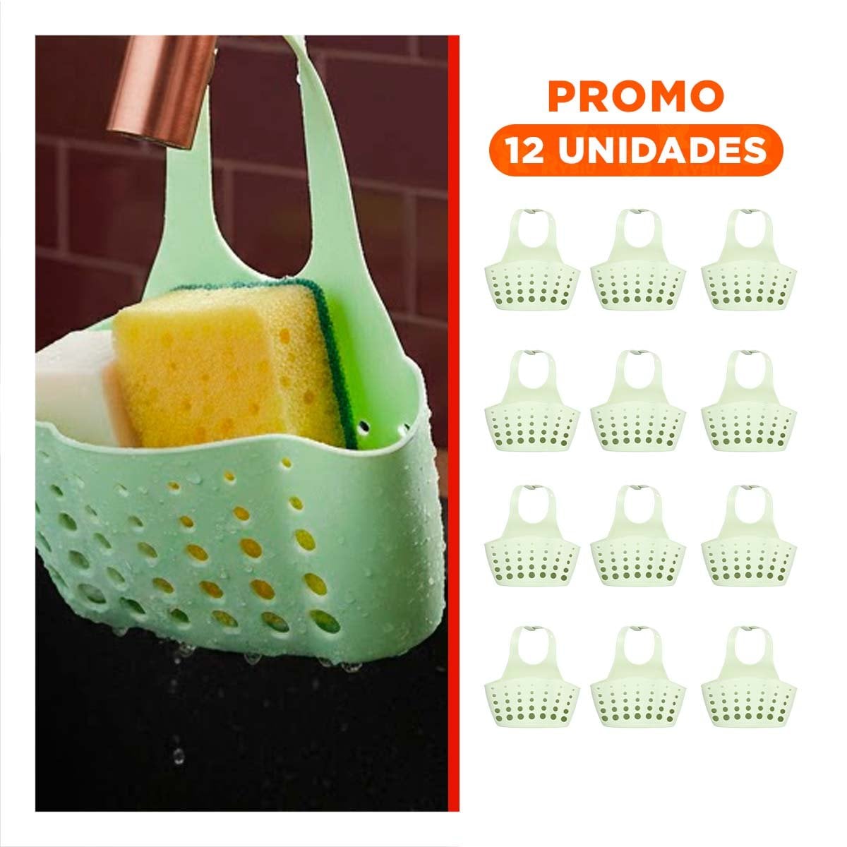 PACK12 CONTENEDOR COLGANTE VERDE PARA ESPONJAS Y JABONES 19X15CM - 1