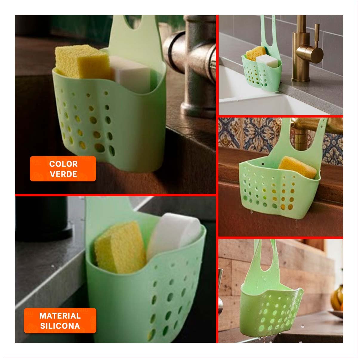 PACK12 CONTENEDOR COLGANTE VERDE PARA ESPONJAS Y JABONES 19X15CM - 2