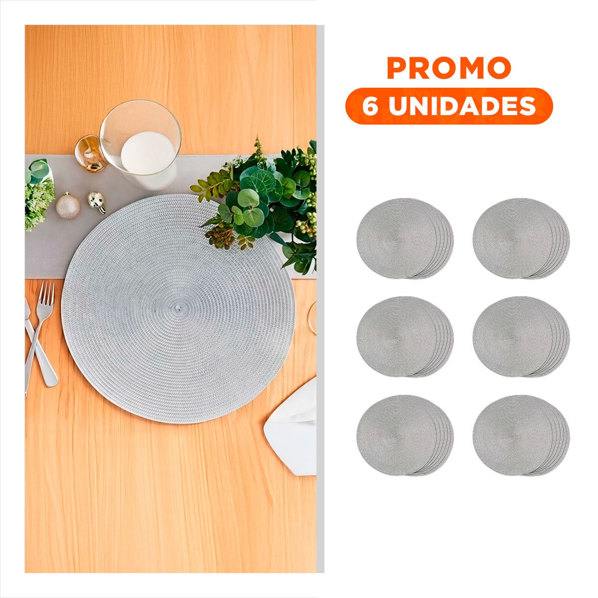 PACK6 TAPETE DE MESA CIRCULAR BOHO PLOMO PARA COMEDOR Y+REGALO STICKER - 1