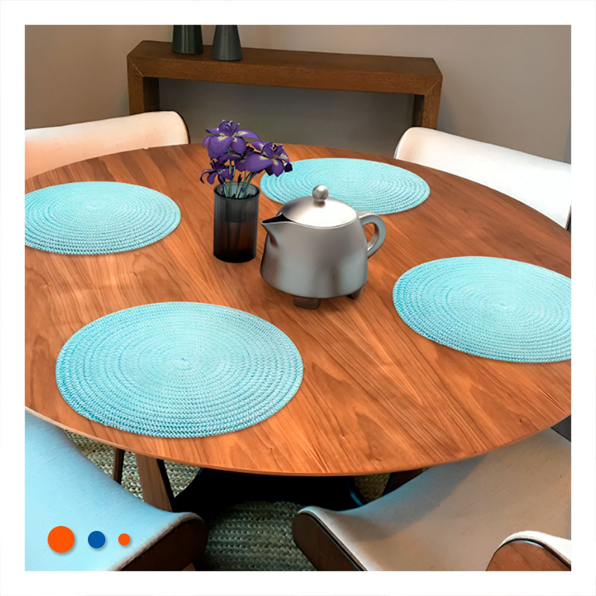 PACK12 BASE CIRCULAR BOHO CELESTE CLARO PARA MESA Y COMEDOR Y+PAPEL REGALO - 5