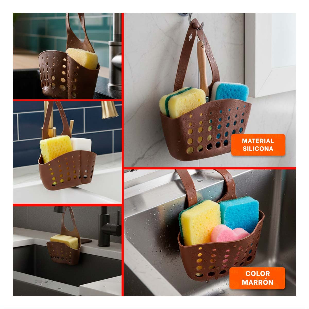 PACK4 CONTENEDOR COLGANTE MARRON PARA ESPONJAS Y ACCESORIOS DE BANO 19X15CM Y+REGALO STICKER - 2