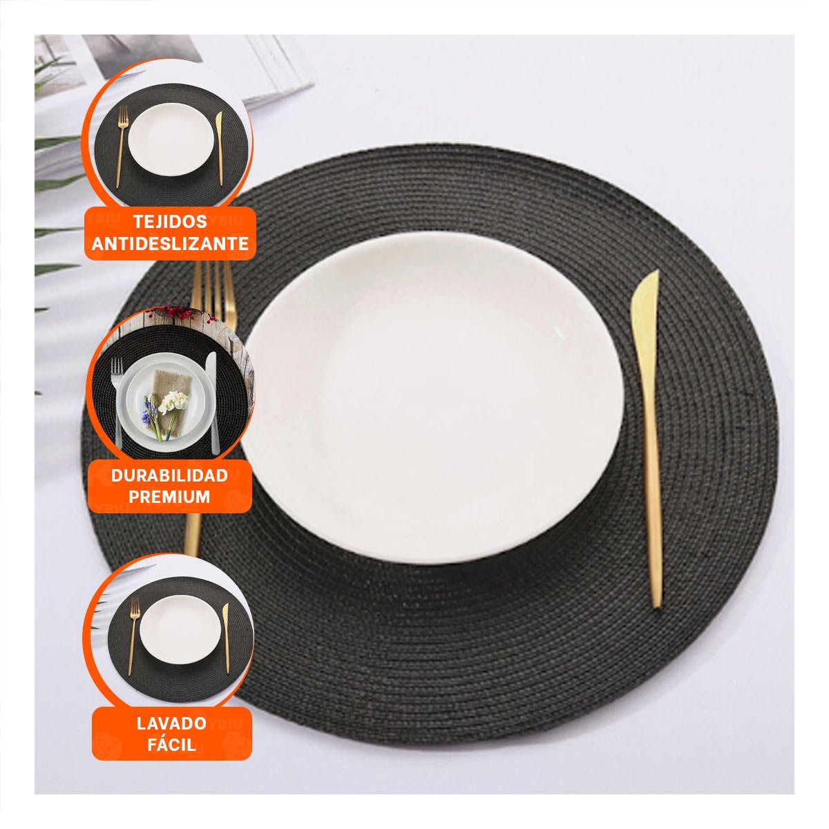 PACK12 BASE CIRCULAR BOHO NEGRO PARA MESA Y COMEDOR Y+PAPEL REGALO - 3