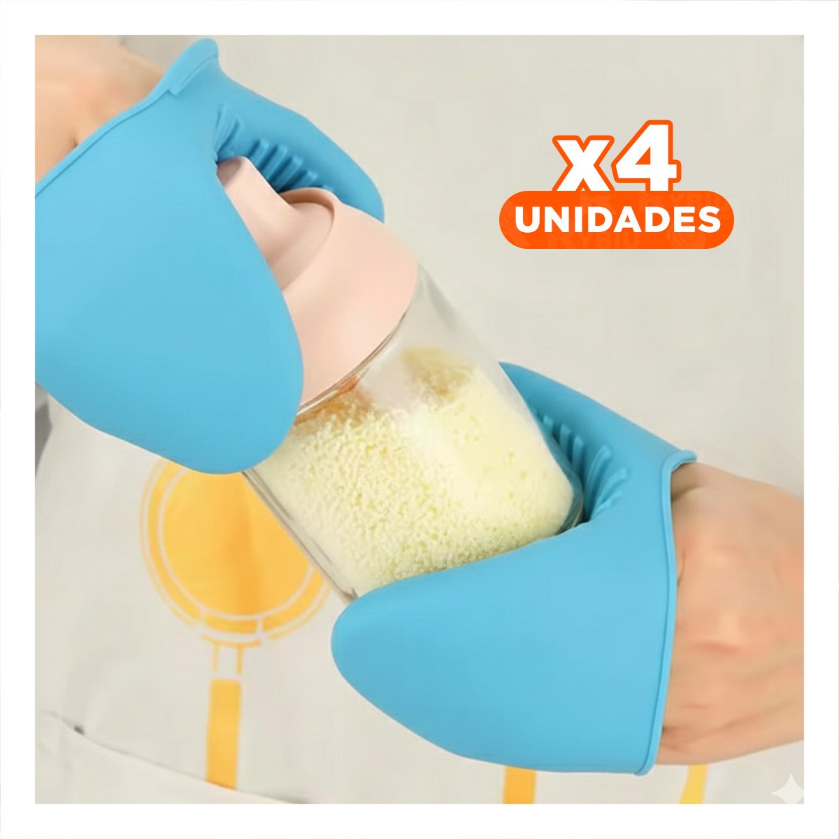 PACK4 MANOPLAS COMODOS DE SILICONA CELESTE PARA COCINA Y HOGAR 7,3X9,5CM Y+PAPEL REGALO - 1