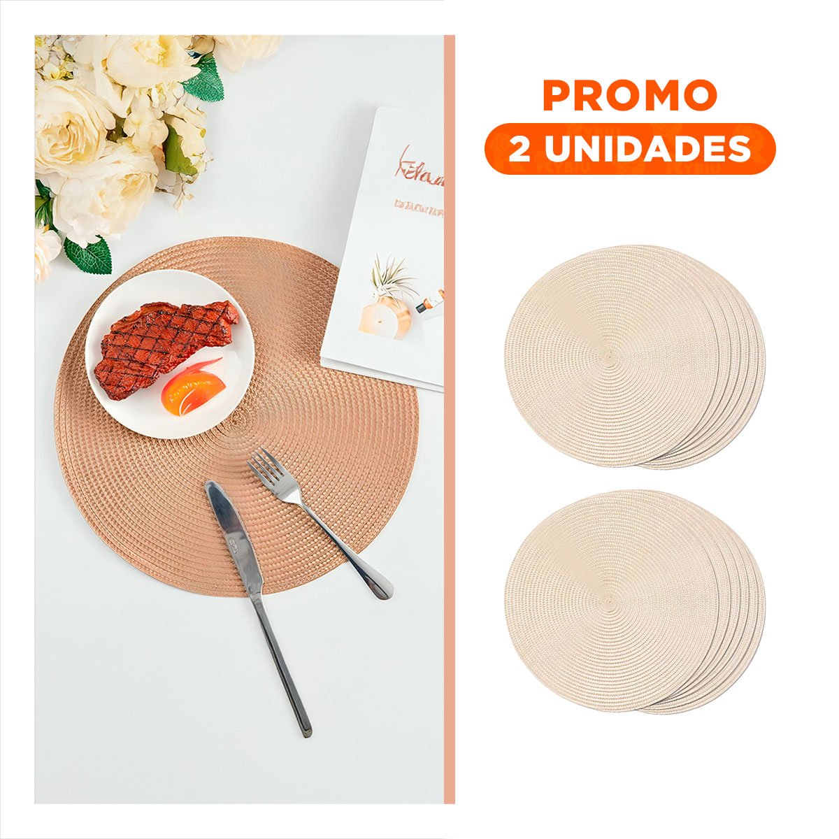 PACK2 INDIVIDUAL DECORATIVO CIRCULAR BOHO BEIGE PARA HOGAR Y+REGALO STICKER - 1