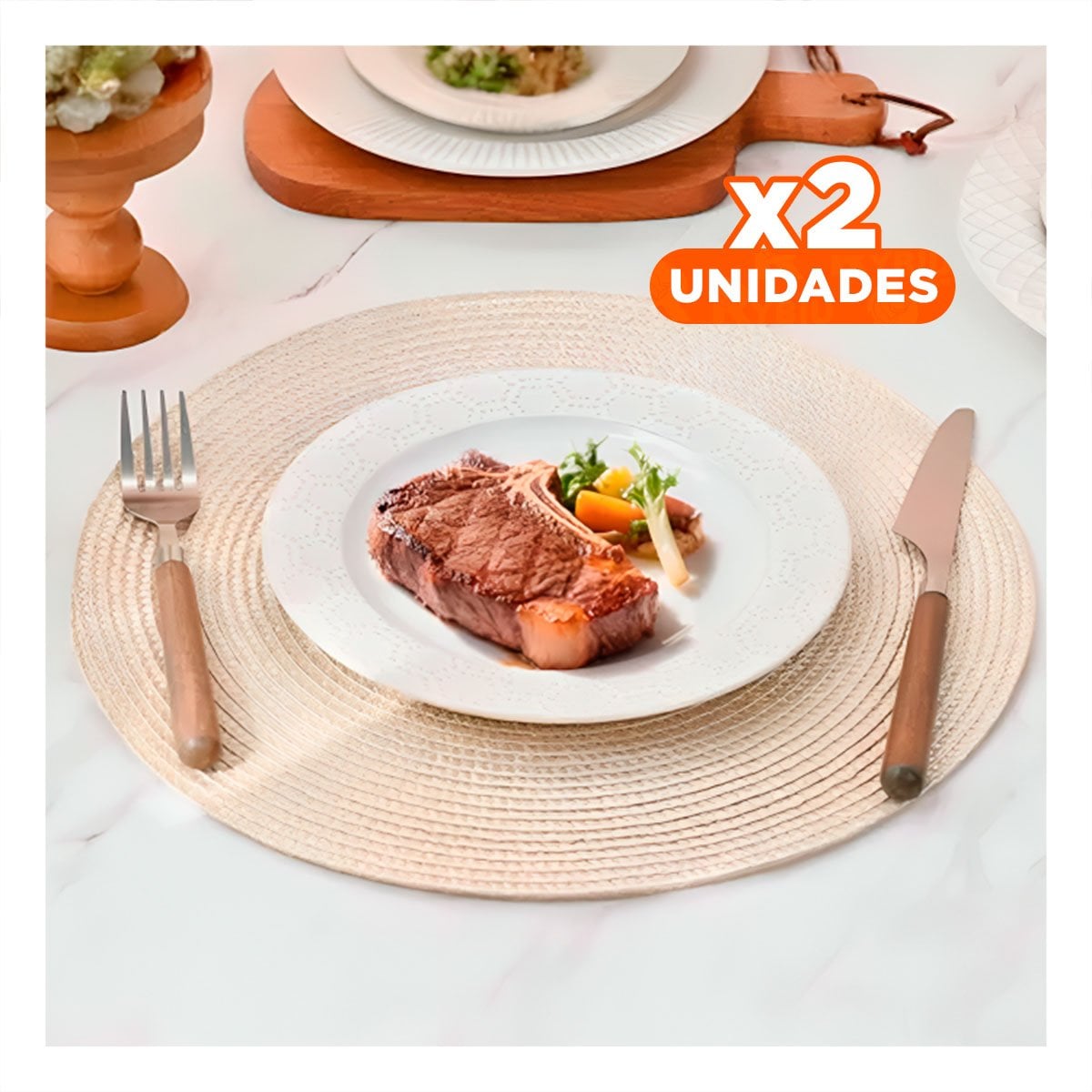 PACK2 INDIVIDUAL CIRCULAR BOHO BEIGE PARA DECORACION DE MESA - 1
