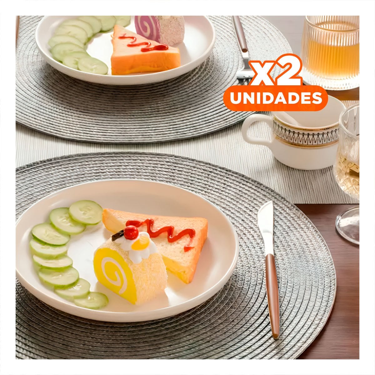 PACK2 MANTEL CIRCULAR ESTILO BOHO PLOMO PARA MESA DE COMEDOR Y+PAPEL REGALO - 1