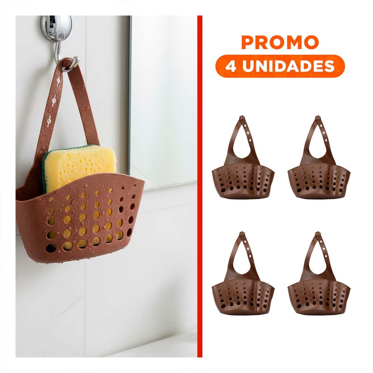PACK4 CESTA COLGANTE DECORATIVA MARRON PARA BANO Y COCINA 19X15CM - 1