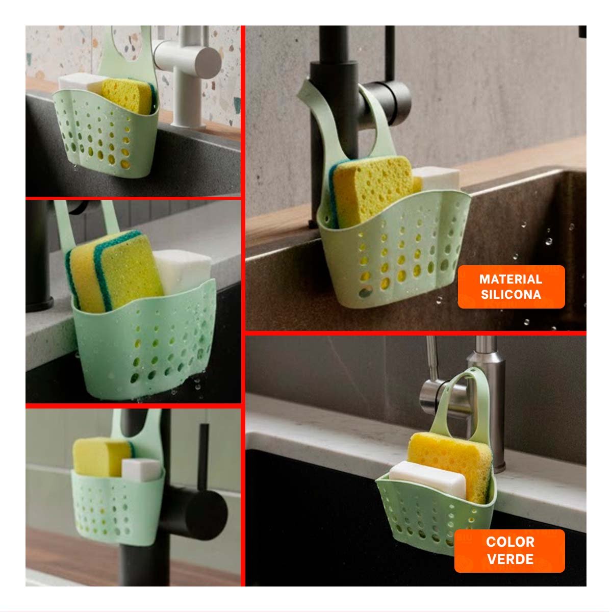 PACK4 CONTENEDOR COLGANTE VERDE PARA ESPONJAS Y ACCESORIOS DE BANO 19X15CM Y+REGALO STICKER - 2