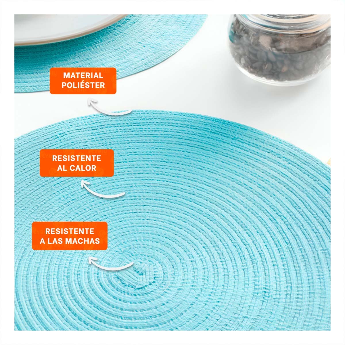 INDIVIDUAL DE MESA CIRCULAR BOHO CELESTE CLARO ESTILO NATURAL Y+PAPEL REGALO - 2